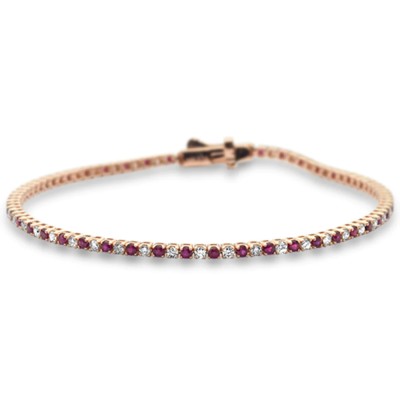 2.11ct G SI 14K Rose Gold Ruby Gemstone & Diamond Tennis Bracelet 7" Long