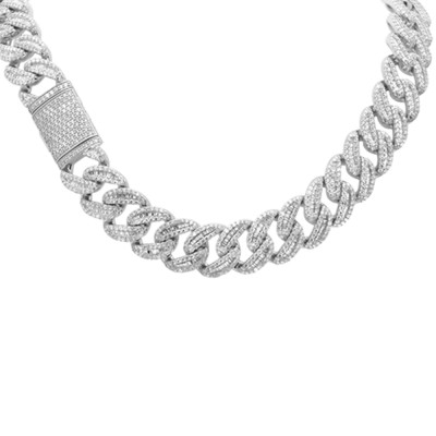 11mm 12.51ct G SI 14K White Gold Baguette & Round Diamond Cuban Necklace 20"