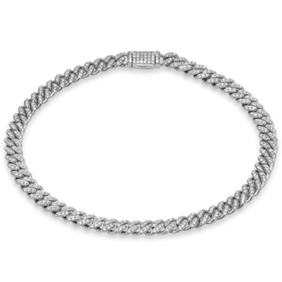 6mm .78ct G SI 14K White Gold Diamond Round Cuban Bracelet 6.5"