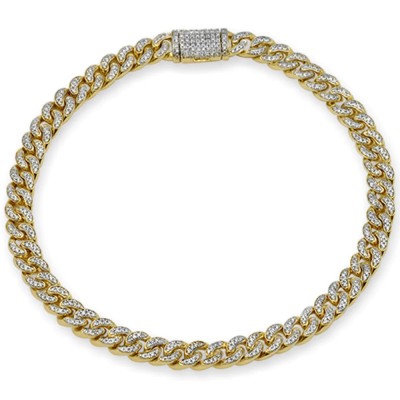 6MM .77ct 14K Yellow Gold Diamond Round Cuban Bracelet 6.5"