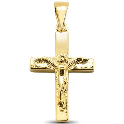 Yellow Gold Plated Plain Jesus Cross .925 Sterling Silver Charm Pendant