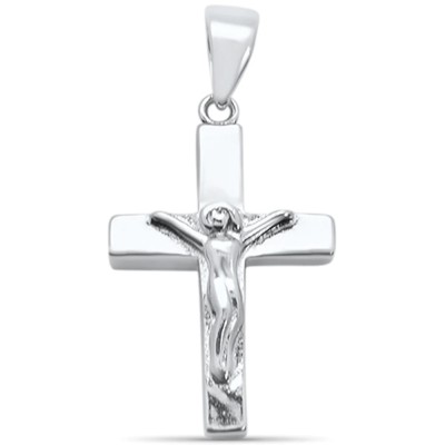 Plain Jesus Crucifix Cross .925 Sterling Silver Charm Pendant