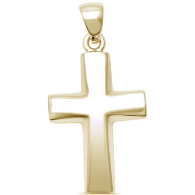 Yellow Gold Plated Plain Cross .925 Sterling Silver Pendant