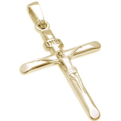 Yellow Gold Plated Solid Jesus Cross .925 Sterling Silver Pendant