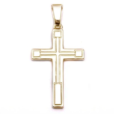 Yellow Gold Plated Hand Carved Solid Cross .925 Sterling Silver Pendant