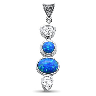 Blue Opal & CZ .925 Sterling Silver Pendant
