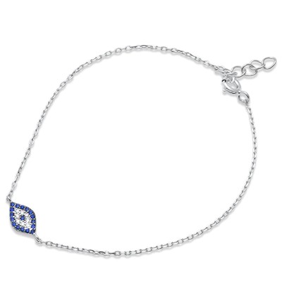 Trendy! Blue Sapphire Evil Eye .925 Sterling Silver Bracelet