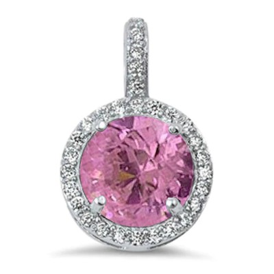 Halo Pink Topaz & Cz .925 Sterling Silver Pendant