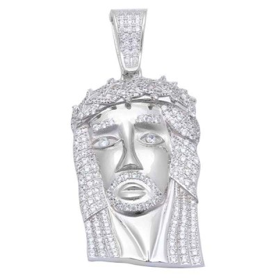 LARGE HipHop Style Heavy 4CT Micro Pave Cubic Zirconia Jesus Piece .925 Sterling Silver Pendant
