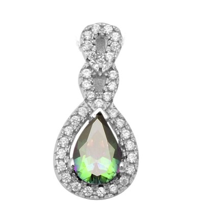 Round & Pear Shape Rainbow Topaz & Cz Fashion .925 Sterling Silver Pendant