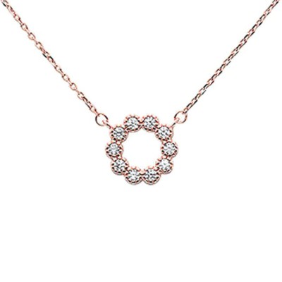 Rose Gold Plated Cubic Zirconia Flower Design .925 Sterling Silver Necklace