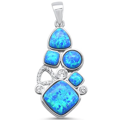 MultI Shape Blue Opal & Cubic Zirconia .925 Sterling Silver Charm Pendant
