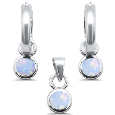 White Opal Dangling .925 Sterling Silver Pendant & Earrings Set