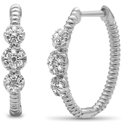 .25ct G SI 14K White Gold Diamond Bead Style Hoop Earrings
