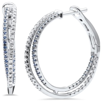 .34ct G SI 14K White Gold Blue Sapphire & Diamond Gemstone Hoop Earrings