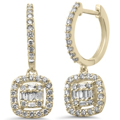 .49ct G SI 14K Yellow Gold & Diamond Cushion Shaped Drop Dangle Hoop Earrings