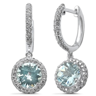 .46ct G SI 14K White Gold Aquamarine Gemstone & Diamond Drop Dangle Hoop Earrings