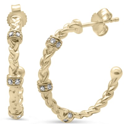 .19ct G SI 14K Yellow Gold Diamond Braided Hoop Earrings