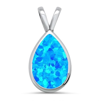 Elegant Pear Shaped Blue Opal .925 Sterling Silver Pendant