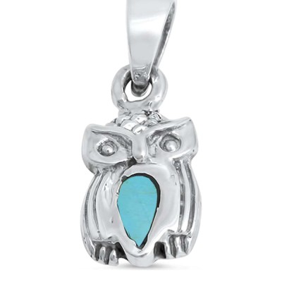 Green Turquoise Owl .925 Sterling Silver Pendant Charm