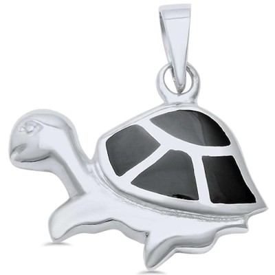Black Onyx Turtle .925 Sterling Silver Pendant