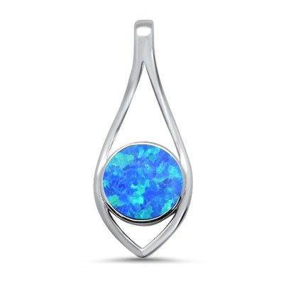 Round Modern Lab Created Blue Opal .925 Sterling Silver Pendant