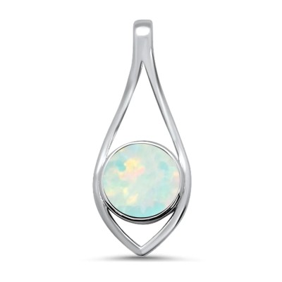 Round Modern Lab Created White Opal .925 Sterling Silver Pendant