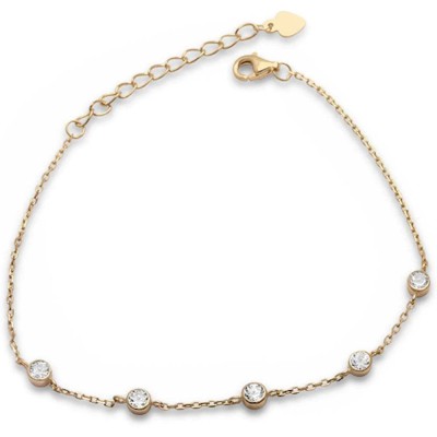 Yellow Gold Plated 5 Bezel Set Cubic Zirconia .925 Sterling Silver Bracelet