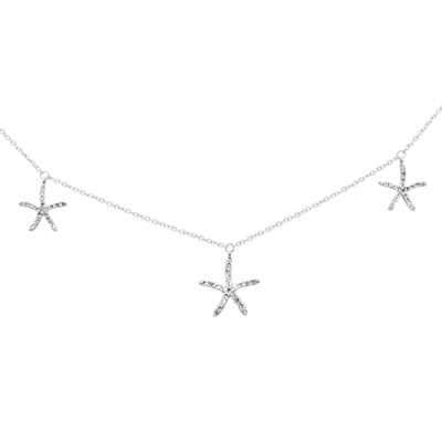 .29ct G SI 14K White Gold Diamond Starfish Dangling Pendant Necklace 16-18"