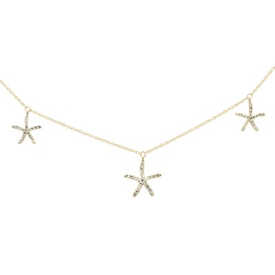 .30ct G SI 14K Yellow Gold Diamond Starfish Dangling Pendant Necklace 16-18"