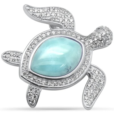 Turtle Natural Larimar .925 Sterling Silver Pendant