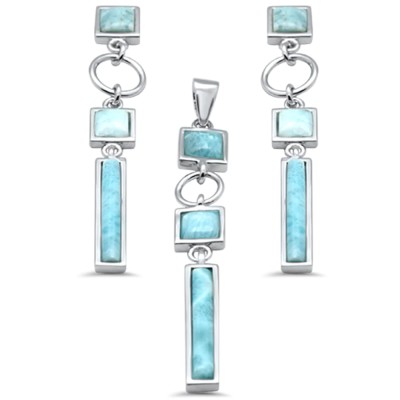 Multi Shape Natural Larimar Dangling .925 Sterling Silver Pendant & Earrings Set