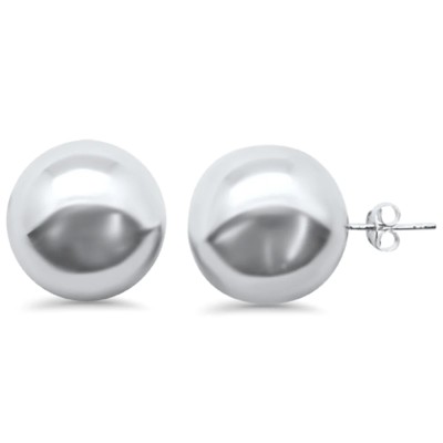 18mm Plain Round Ball .925 Sterling Silver Earrings