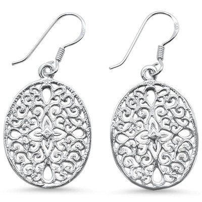 Plain Filigree Disc Drop Dangle .925 Sterling Silver Earrings