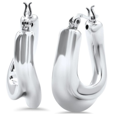 Plain Twisted J Hoop .925 Sterling Silver Earrings