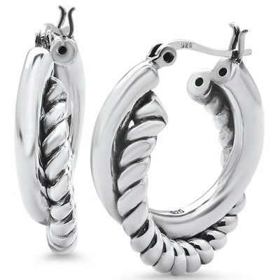 Plain Twisted Hoop Huggie .925 Sterling Silver Earrings