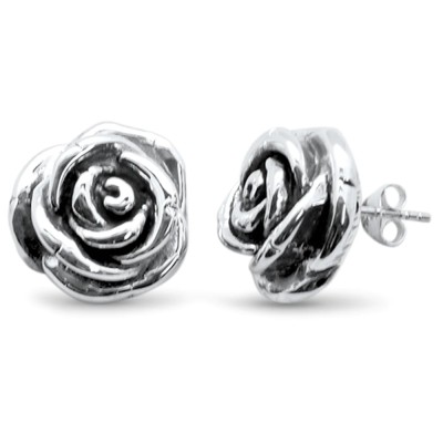 Electroform Plain Flower Stud .925 Sterling Silver Earrings