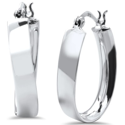 Plain Oval Hoop .925 Sterling Silver Earrings