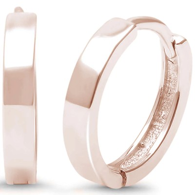 Rose Gold Plated Plain Hammer Finish Hoop .925 Sterling Silver Earrings