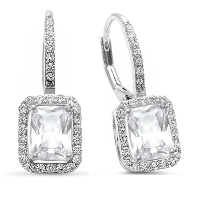 Radiant Cut Cubic Zirconia Lever Back .925 Sterling Silver Earrings
