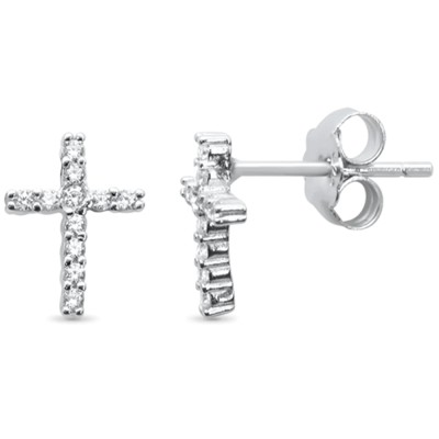Sterling Silver Cubic Zirconia Cross .925 Sterling Silver Stud Earrings