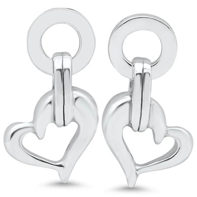 Electroform Plain Dangling Heart .925 Sterling Silver Earrings