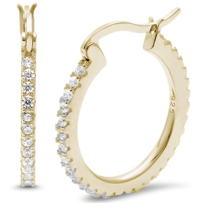 Yellow Gold Plated Cubic Zirconia 24.5MM Round Hoop .925 Sterling Silver Earrings