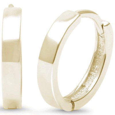 Yellow Gold Plated Plain Hammer Finish Hoop .925 Sterling Silver Earrings