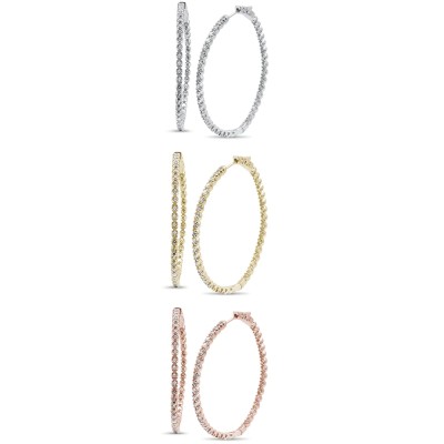 50mm Round Cubic Zirconia Hoop .925 Sterling Silver Earrings Colors Available!