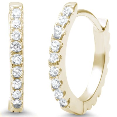 Yellow Gold Plated Round CZ .925 Sterling Silver Hoop Earrings .925 Sterling Silver Earrings