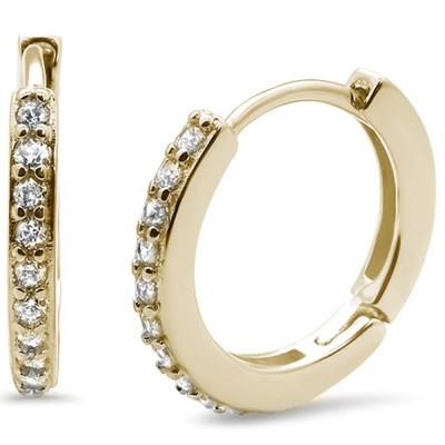 Yellow Gold Plated Round Hoop Cubic Zirconia .925 Sterling Silver Earrings