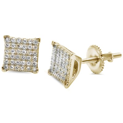 Yellow Gold Plated Square Micro Pave Hip Hop .925 Sterling Silver Earrings
