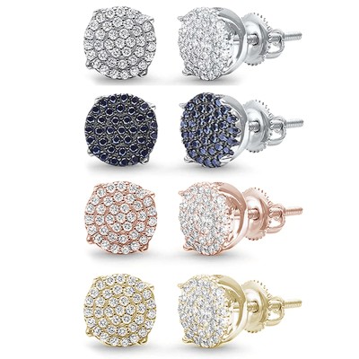 10MM Available 4 Colors Round Micro Pave .925 Sterling Silver Earrings
