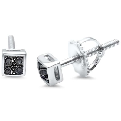 Princess Cut Black Onyx Micro Pave .925 Sterling Silver Earring